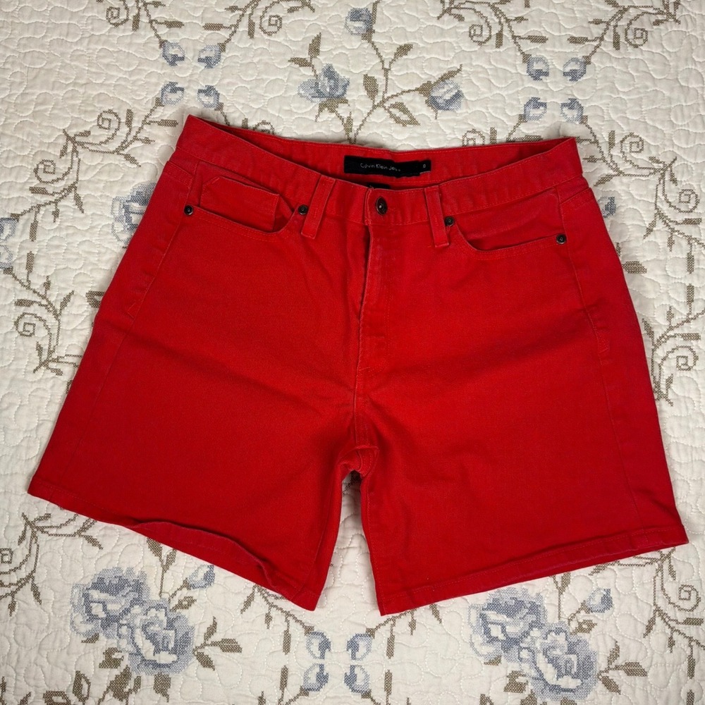 Calvin Klein Jeans Denim Shorts Womens Size 10‎ Red Excellent Casual